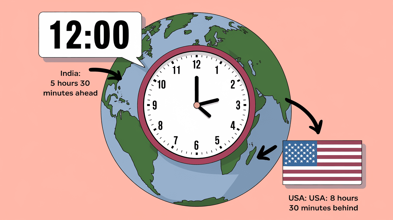 How Many Hours Difference Between India and America